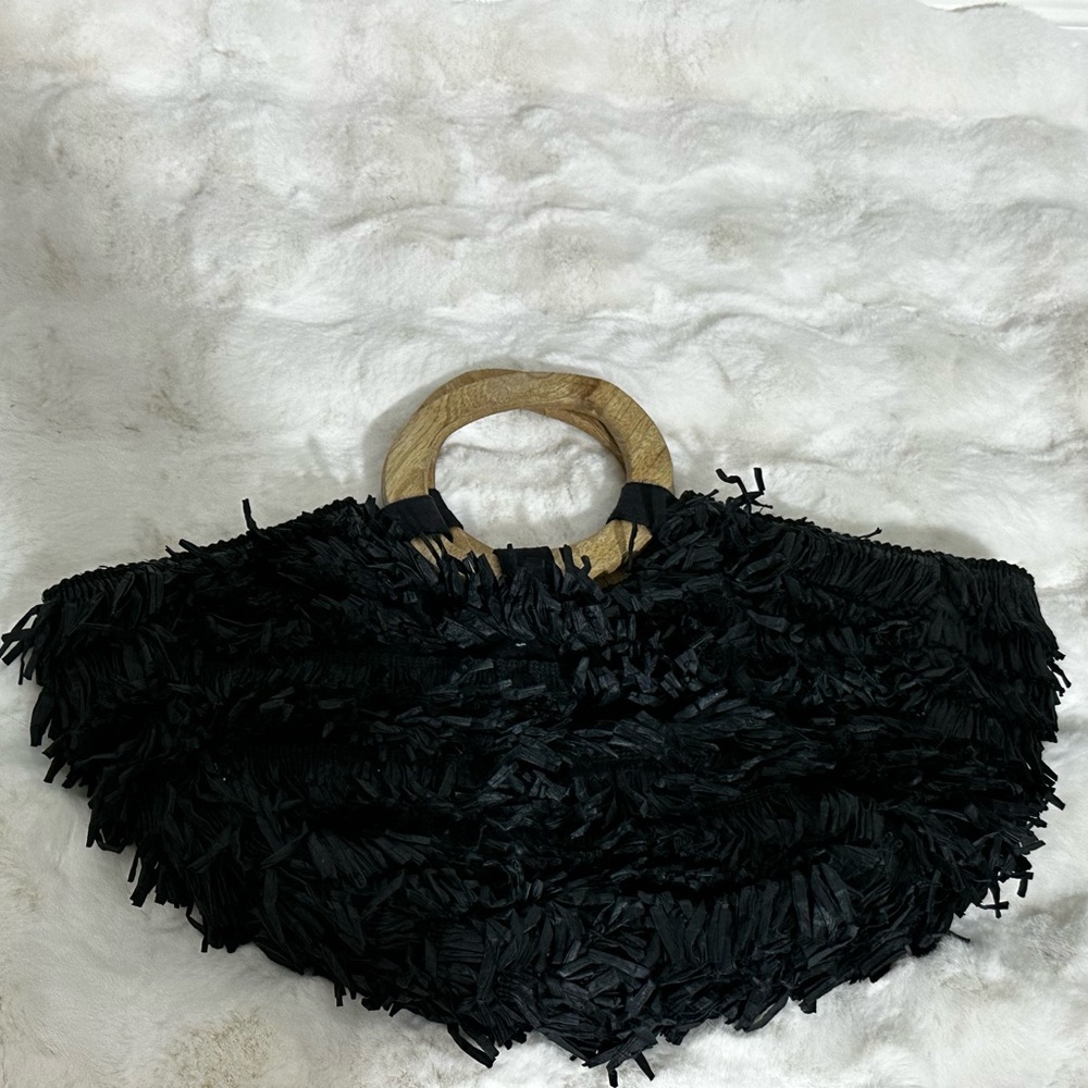 Anthropologie Black Fringe Tote Bag